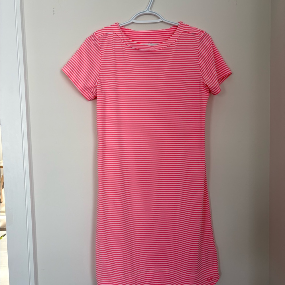 Vineyard Vines Sankaty Stripe Short Sleeve Dress in Neon Rosa Size XS Small Prep - Picture 2 of 4